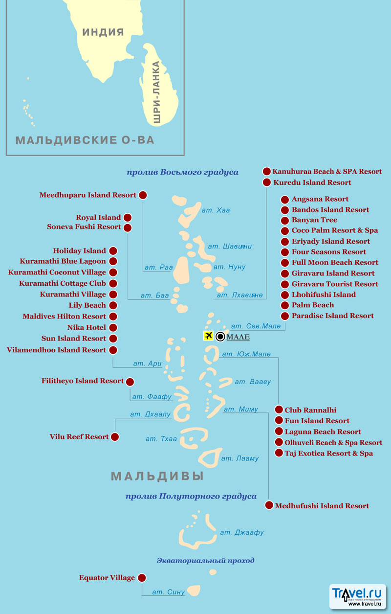 Мальдивы на карте: атоллы Мальдивских островов на карте мира