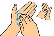 Протрите вращательными движениями сжатыми пальцами правой руки левую ладонь и наоборот (из инструкции). // washyourhandsofthem.com