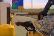 Кадр из ролика: шимпанзе заезжает на парковку в аэропорту. // Travel.ru