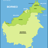 Карта восточных штатов Малайзии (остров Борнео)