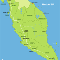 Карта западных штатов Малайзии (полуостров Малакка)