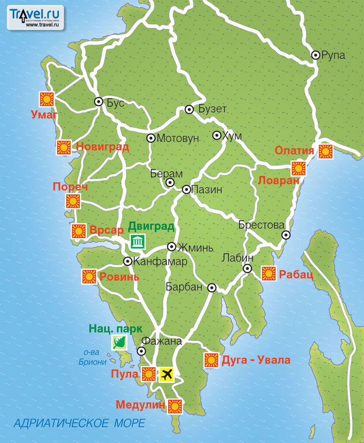 Карта курортов Истрии