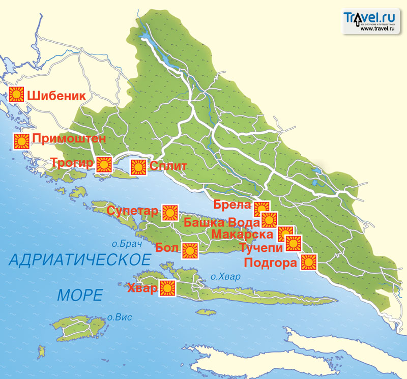Карта курортов Средней Далмации