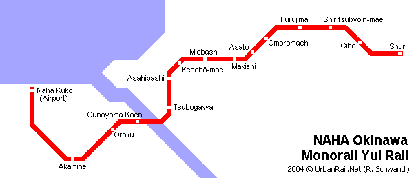 Схема монорельсовой дороги в Наха Схема монорельсовой дороги в Наха