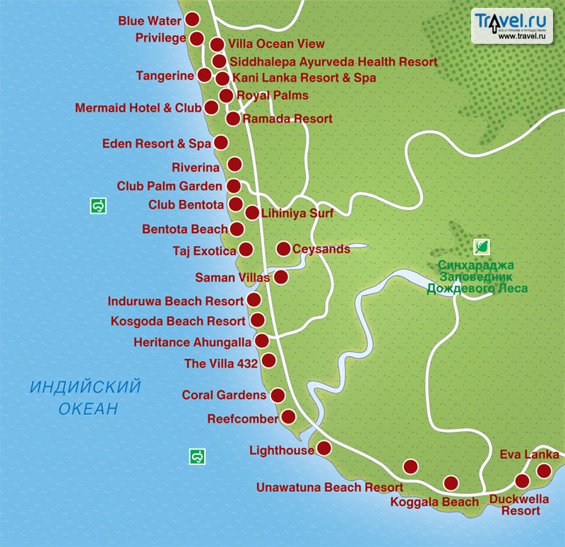 Карта Юго-Западного побережья Шри-Ланки